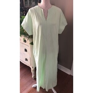 Parisian House Dress Robe Duster Green Jersey Knit Zipper Pockets Size Medium